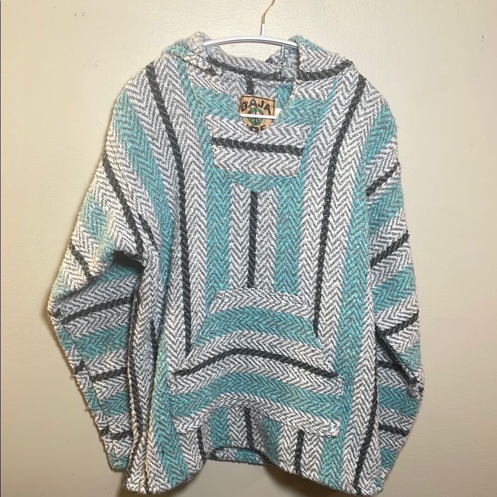 5/$25 BUNDLE BAJA JOE Blue and Gray Cowl Neck Sweater with Geometric Pattern